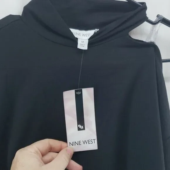 Nine West Black Knit top Medium cold Shoulder (AL) - Picture 2 of 8